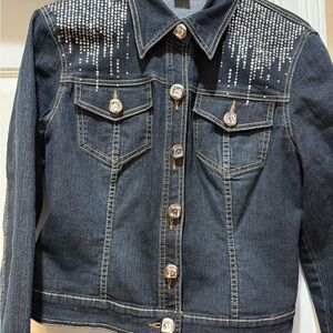 Embellished Denim Jacket with Bling and huge crystal buttons